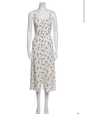 Reformation Cream Midi Dress with Blue Floral Print